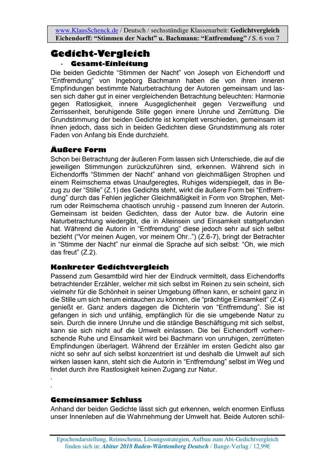 
<p>Die Seite www.KlausSchenck.de bietet Übungsmaterial zur Analyse und Interpretation von Lyrik mit Aufsatzbeispielen aus realen Klassenarb