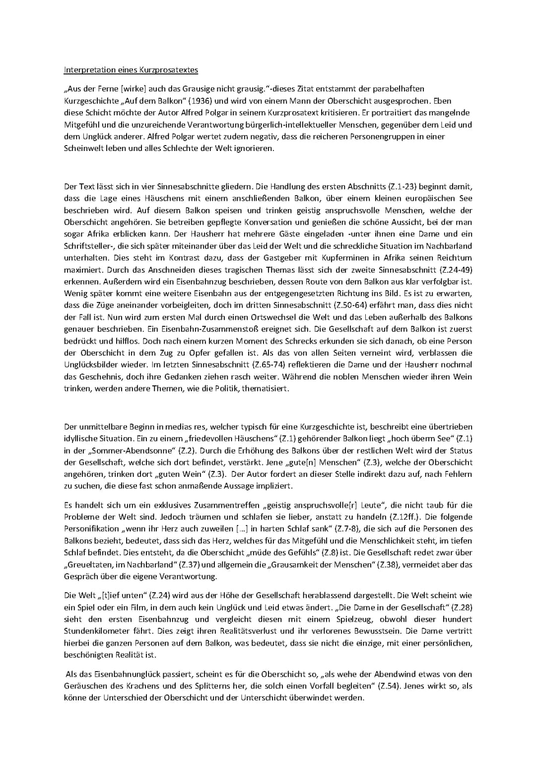 Alfred Polgar Auf dem Balkon Kurzgeschichte und Stilmittel