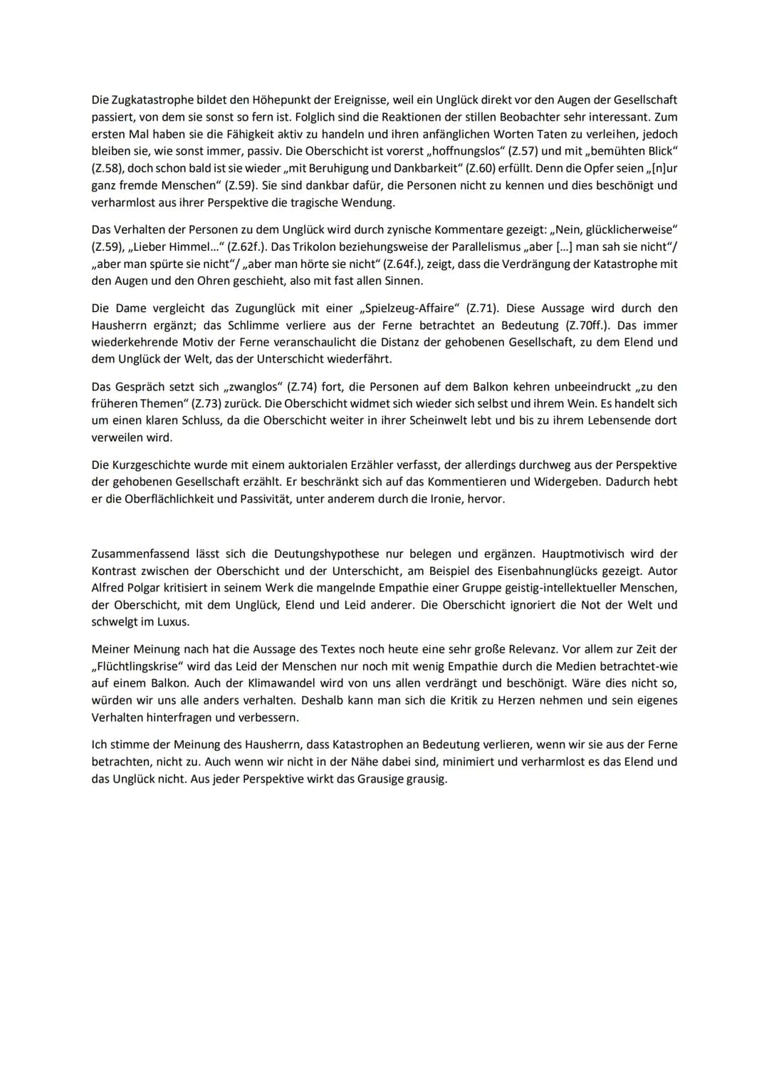 Interpretation eines Kurzprosatextes
,,Aus der Ferne [wirke] auch das Grausige nicht grausig."-dieses Zitat entstammt der parabelhaften
Kurz