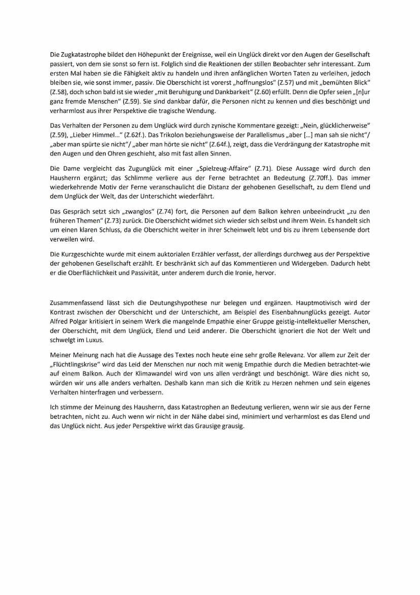 Interpretation eines Kurzprosatextes
,,Aus der Ferne [wirke] auch das Grausige nicht grausig."-dieses Zitat entstammt der parabelhaften
Kurz