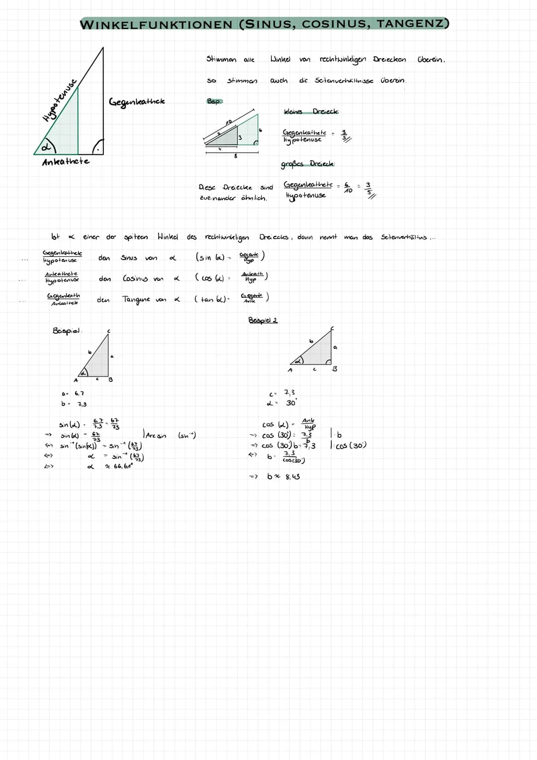 Hypotenuse
Ankathete
Ist x
WINKELFUNKTIONEN (SINUS, COSINUS, TANGENZ)
Gegenkathete
Hypoten use
Ankathete
Hypotenuse
Gegenleath
Anleathele
0 