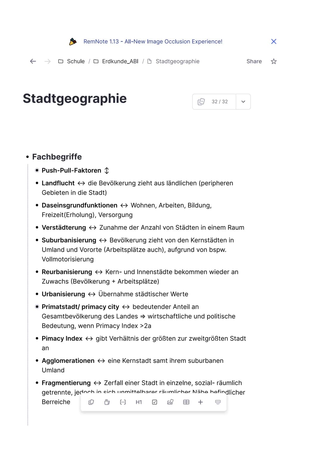 ←
Stadtgeographie
Fachbegriffe
RemNote 1.13 - All-New Image Occlusion Experience!
Schule Erdkunde_ABID Stadtgeographie
• Push-Pull-Faktoren
