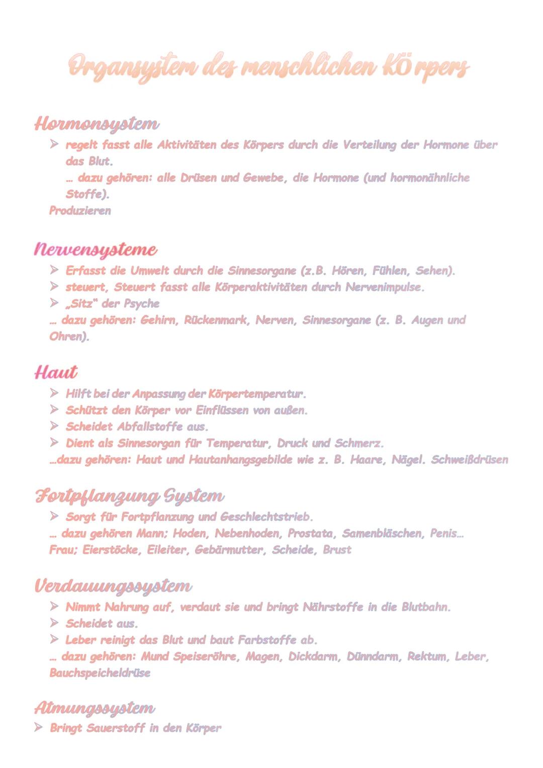 Organsystem des menschlichen Körpers
Hormonsystem
> regelt fasst alle Aktivitäten des Körpers durch die Verteilung der Hormone über
das Blut