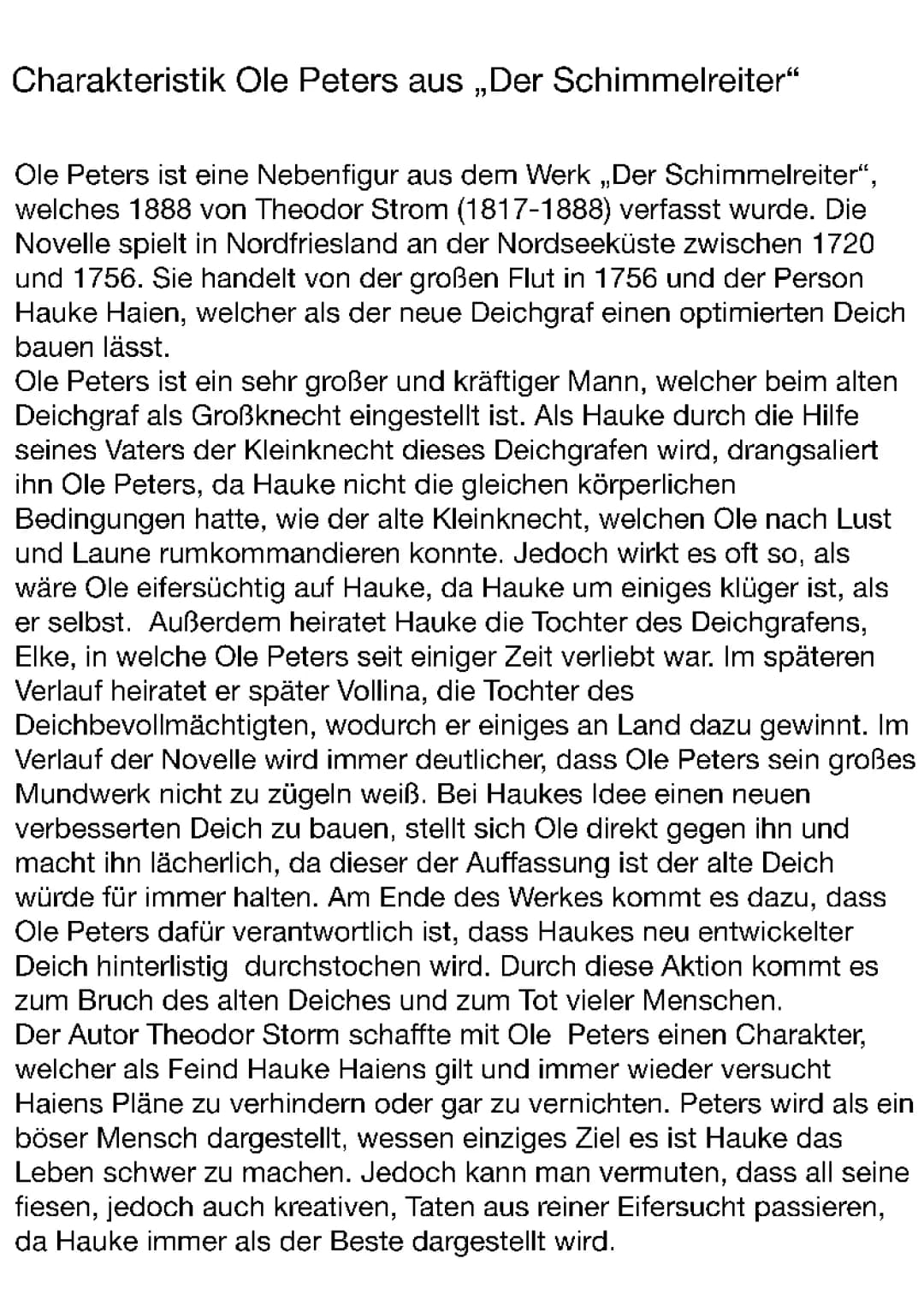 Ole Peters Todesursache und Charakterisierung im Schimmelreiter