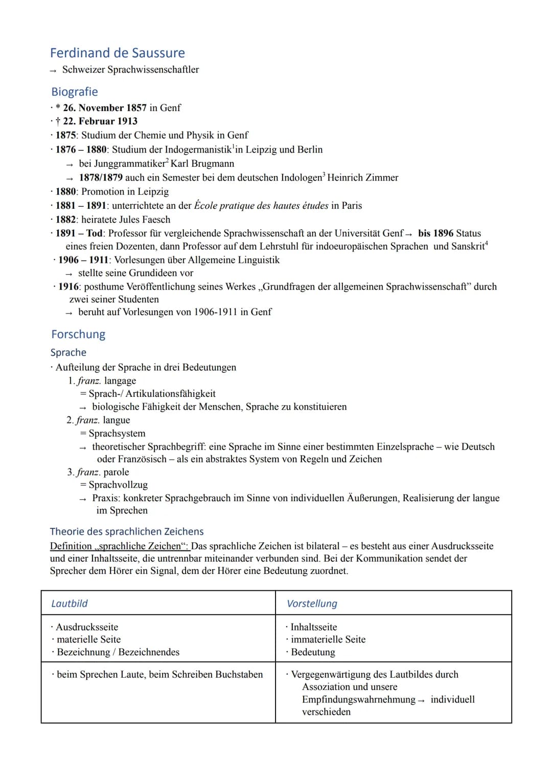 Ferdinand de Saussure
Schweizer Sprachwissenschaftler
Biografie
. * 26. November 1857 in Genf
.22. Februar 1913
· 1875: Studium der Chemie u