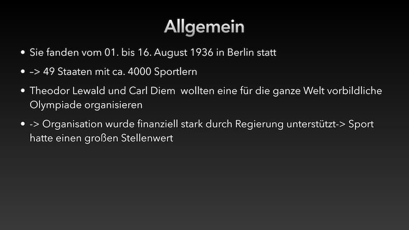 Die Olympischen Sommerspiele 1936
in Berlin
David und Ann-Sophie Allgemeine Fakten
• Die Boykottbewegung
• Ziele der Ns
• Jesse Owens
• Hele