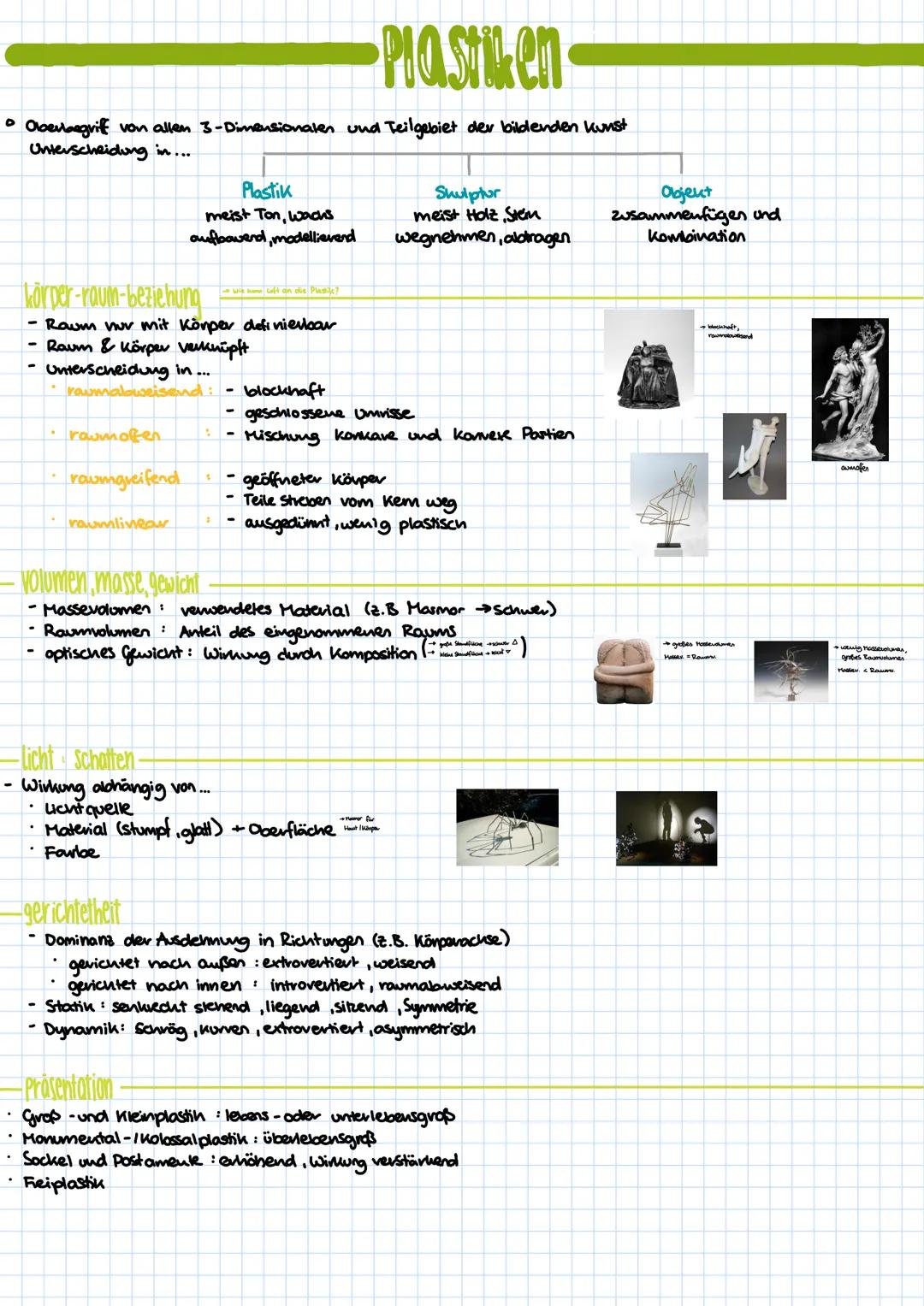 # Plastiken

• Oberlaagriff von allen 3-Dimensionalen und Teilgebiet der bildenden Kunst
Unterscheidung in....

Plastik
meist Ton, wachs
auf