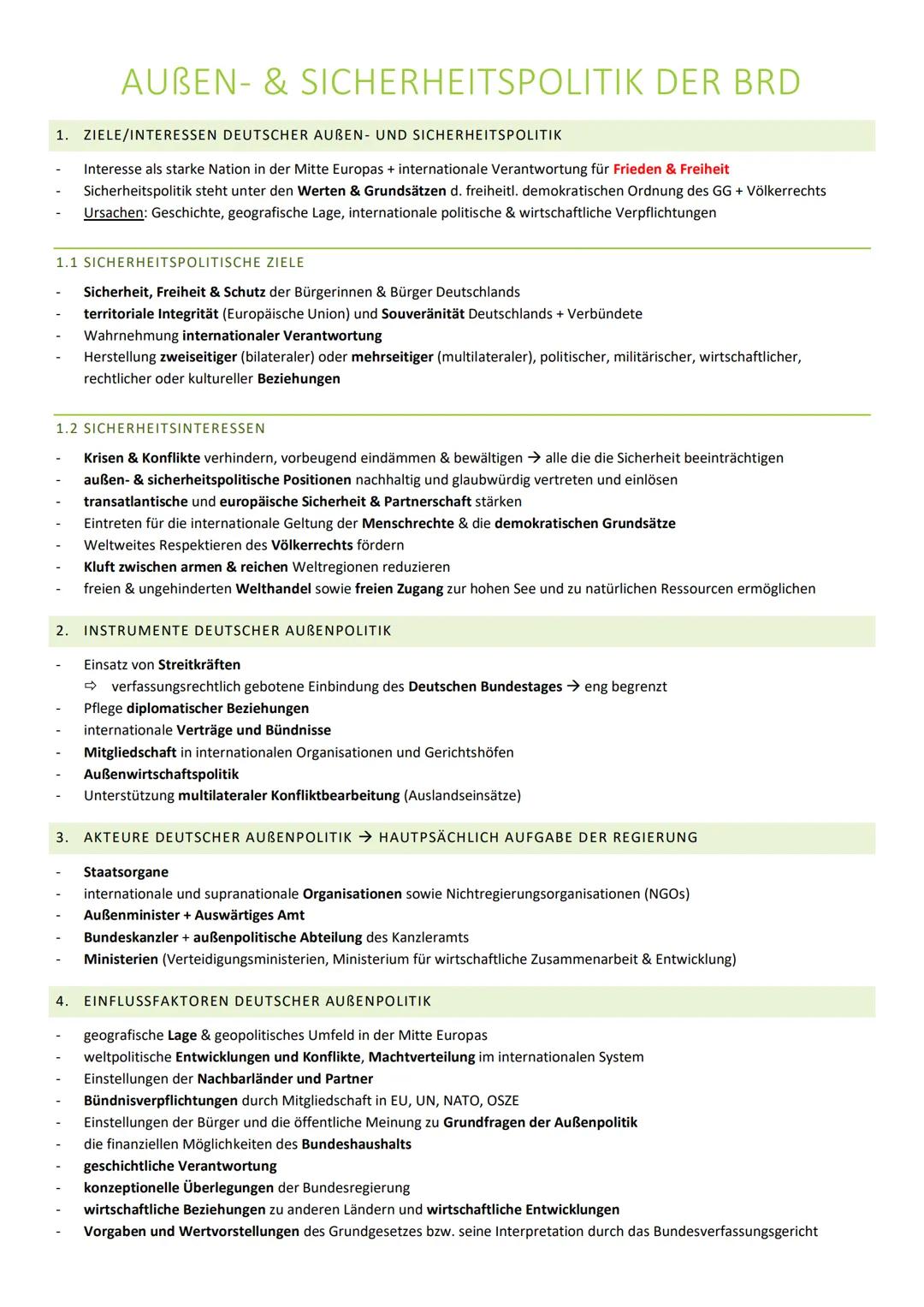 AUBEN- & SICHERHEITSPOLITIK DER BRD
1. ZIELE/INTERESSEN DEUTSCHER AUBEN- UND SICHERHEITSPOLITIK
Interesse als starke Nation in der Mitte Eur