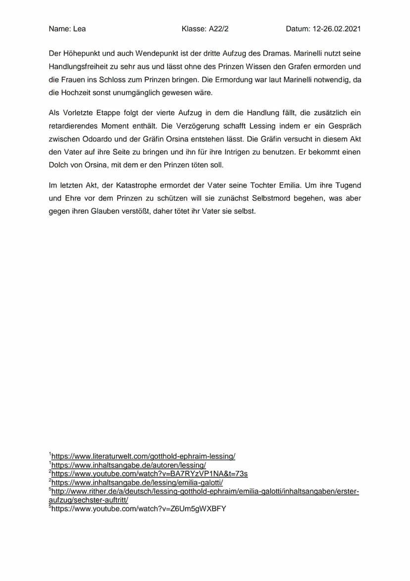 Name: Lea
Klasse: A22/2
2.) Deutsch Klasse 11: Die Literaturepoche der Aufklärung
Interpretation eines Dramenauszugs
(Aufgaben bis 12.02.202