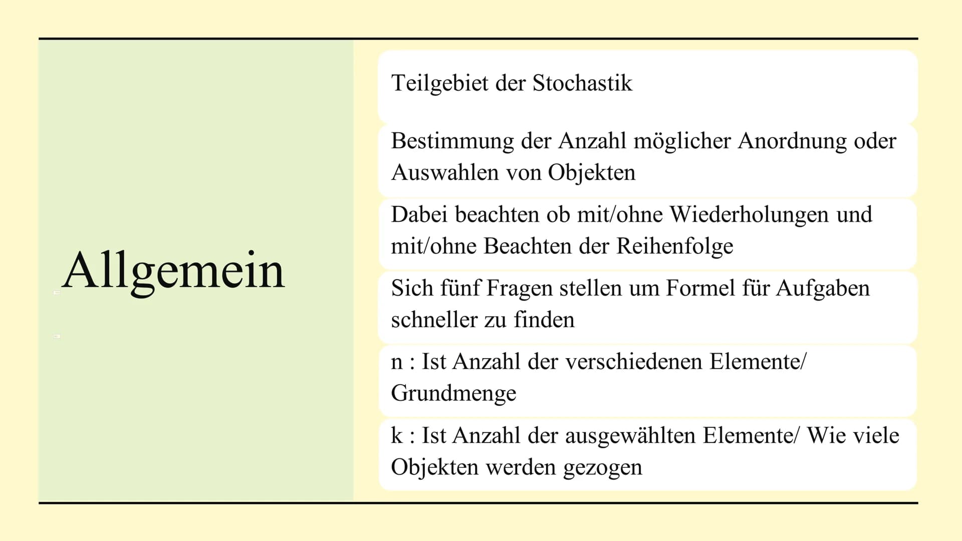 Kombinatorik
w
SEPT
THEED
FET
RECAR Gliederung
●
Allgemeines
Kombinatorik
Permutation
Variation
➤ Kombination
Quellen Allgemein
Teilgebiet d