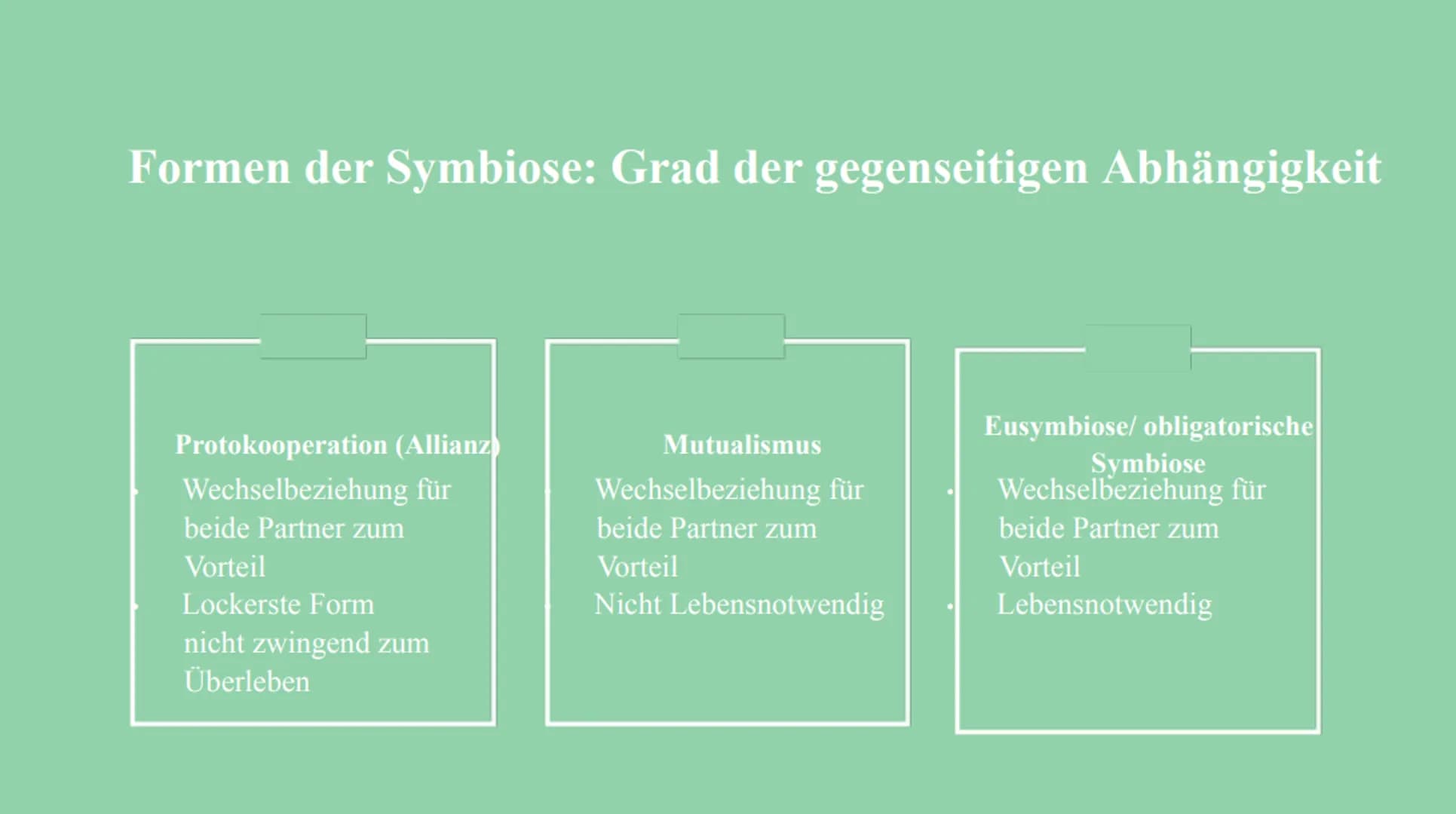 Symbiose Definition:
Die Symbiose ist eine Wechselbeziehung
zwischen artverschiedenen Organismen
voneinander sind.
die
Beide Partner ziehen 