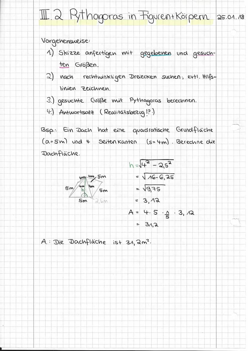 II Rechtwinklige Dreiecke
II.1 Der Satz des Pythagoras
Im rechtwinkligen Dreieck
heißt die dem rechten Winkel
gegenüberliegende (längste)
Se