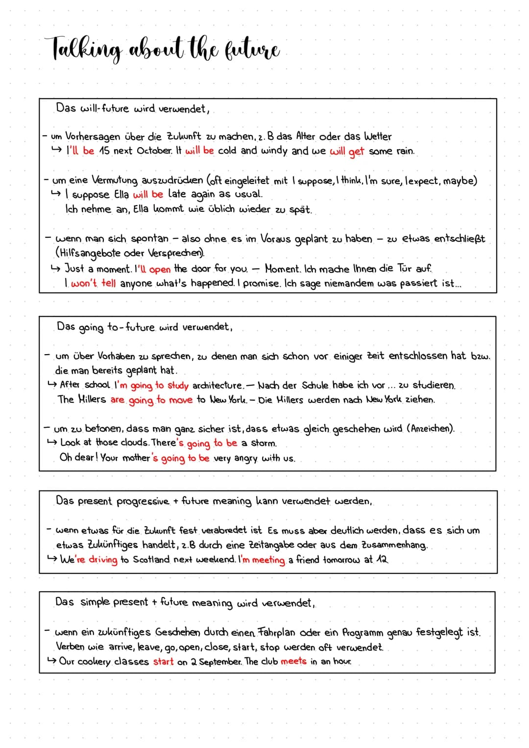 Talking about the future
Das will-future wird verwendet,
um Vorhersagen über die Zukunft zu machen, 2. B das Alter oder das Wetter
I'll be 1