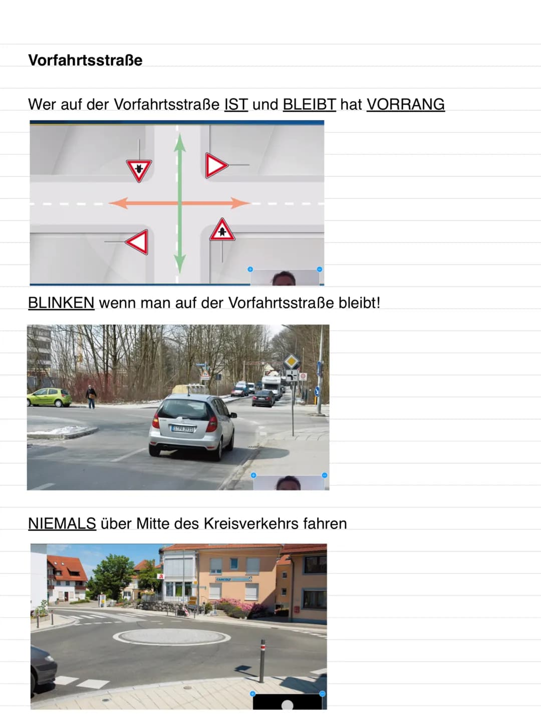 Thema 5
Was gilt:
Was gilt?
Vorfahrtsstraße Schild:
Stopschild
1
Polizei
Lichtzeichen
rechts vor links
Verkehrszeichen
STOP
VA
Kreuzung oder