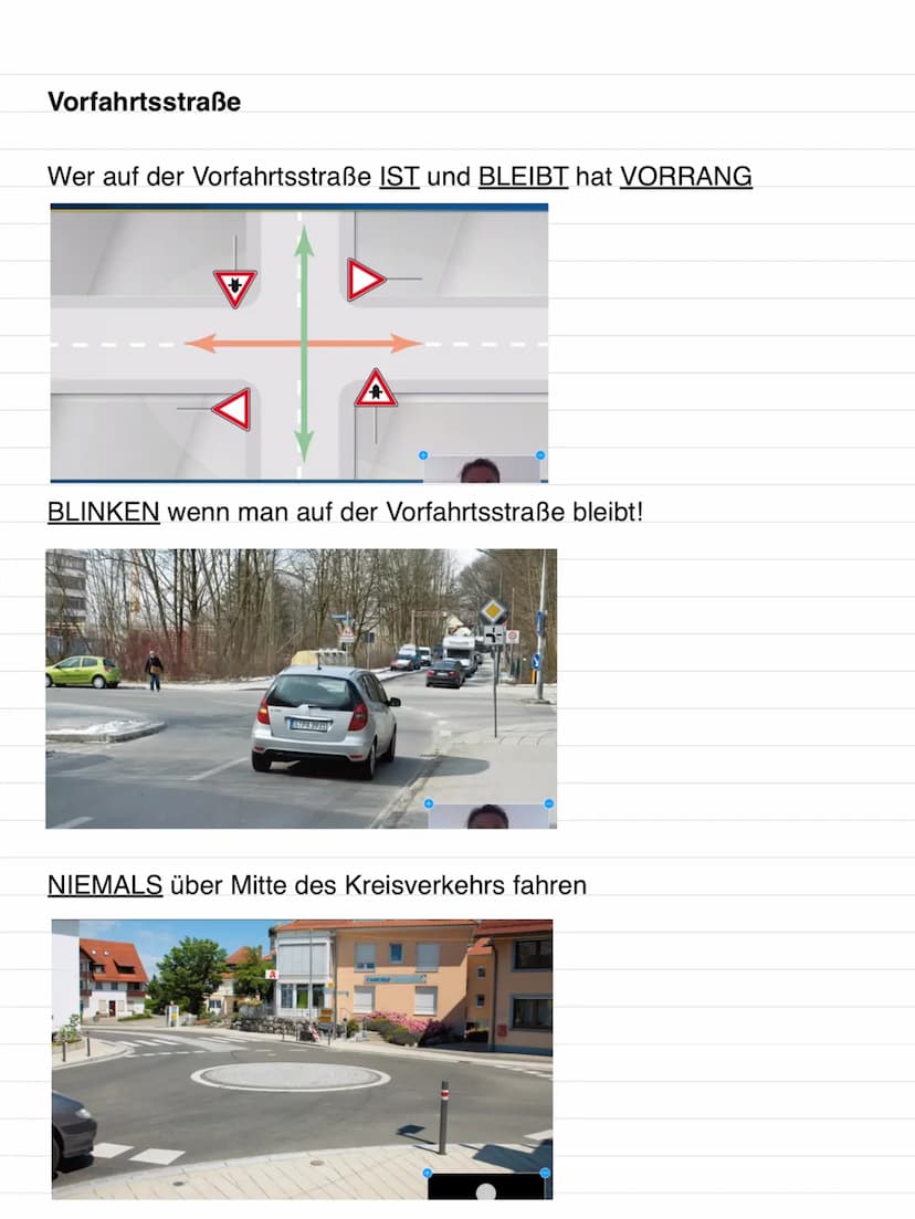 Thema 5
Was gilt:
Was gilt?
Vorfahrtsstraße Schild:
Stopschild
1
Polizei
Lichtzeichen
rechts vor links
Verkehrszeichen
STOP
VA
Kreuzung oder