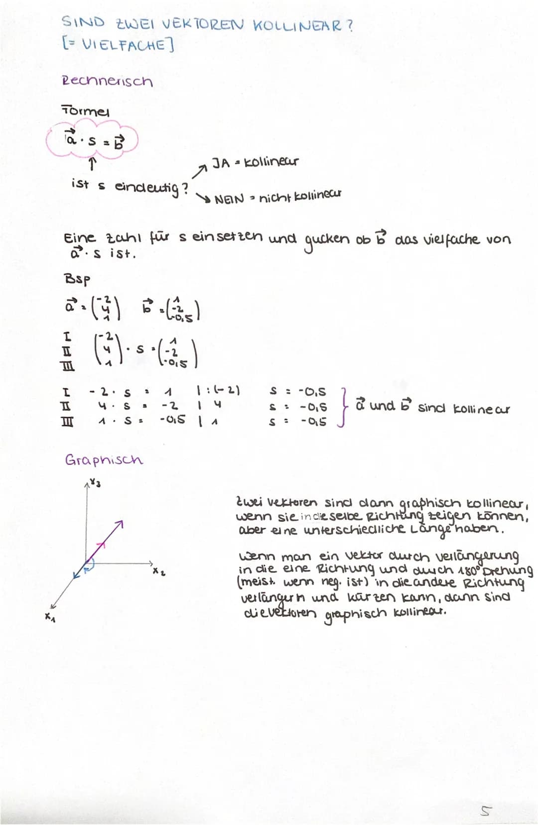 *A
SIND ZWEI VEKTOREN KOLLINEAR?
[= VIELFACHE]
Rechnerisch
Formel
a.s=
↑
ist s eindeutig?
a.
Bsp
a. ()
(3) · (41)
-2
·015
Eine zahl für s ei