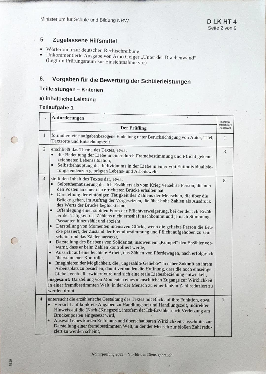 6329
Ministerium für
Schule und Bildung
des Landes Nordrhein-Westfalen
Name:
13
Abiturprüfung 2022
Deutsch, Leistungskurs
Aufgabenstellung:
