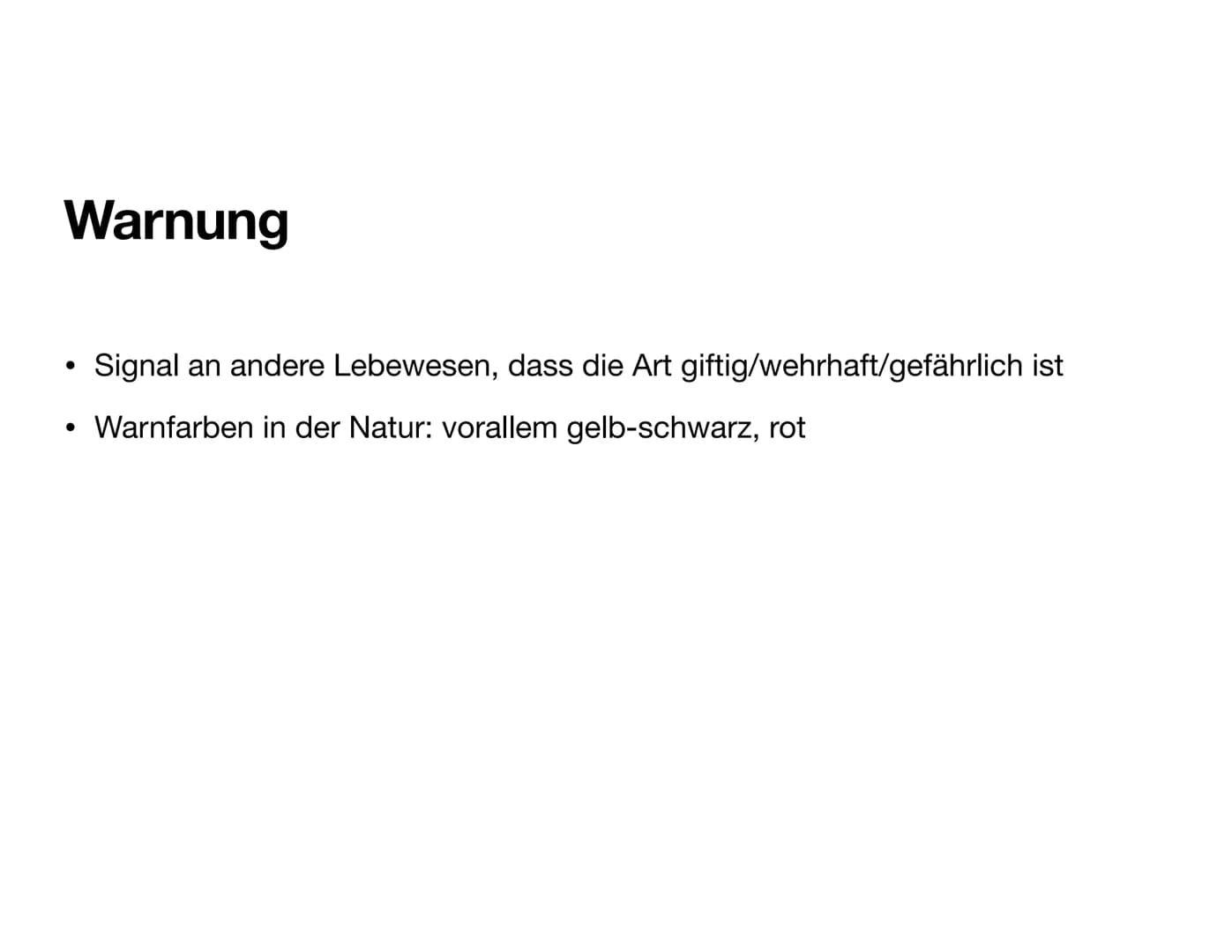 Tarnung und Warnung
Mimikry und Mimese Tarnung
Krypsis
●
●
Vorgang oder Zustand—> irreführende Signale an ein anderes Lebewesen zu
senden
Ir
