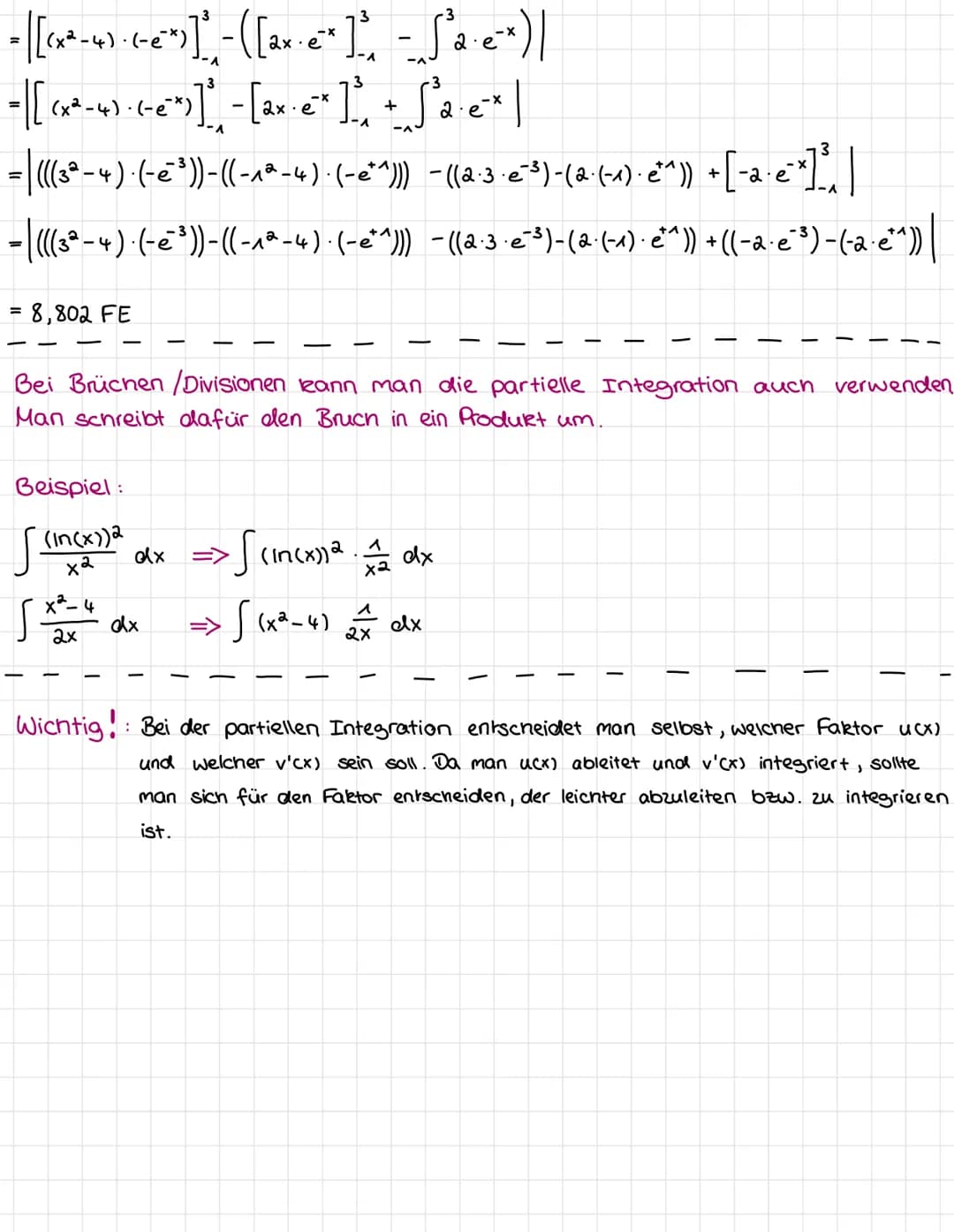 Partielle Integration
Die Partielle Integration benotigt man, wenn man ein Integral über einen Funktionsterm
berechnen soll, der sich als Pr