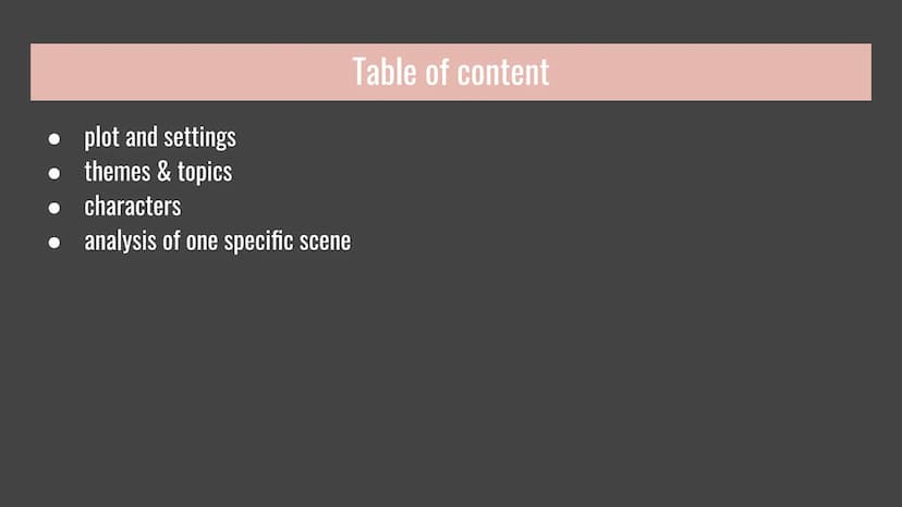 Never Let Me Go Table of content
plot and settings
themes & topics
characters
analysis of one specific scene Plot and setting
Setting
takes 