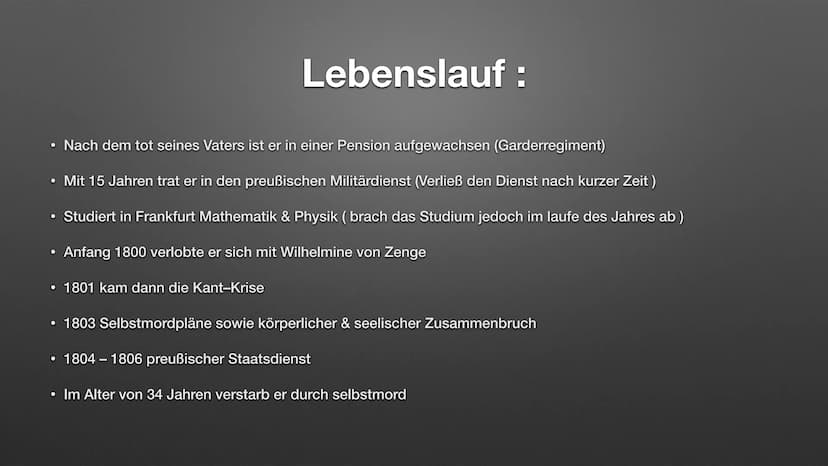Kleists Weltbild und dessen Werke
Das Phänomen Kleist Inhaltsverzeichnis:
Wer war Heinrich von Kleist
Sein Leben
Seine Weltbild ●
●
●
●
●
We