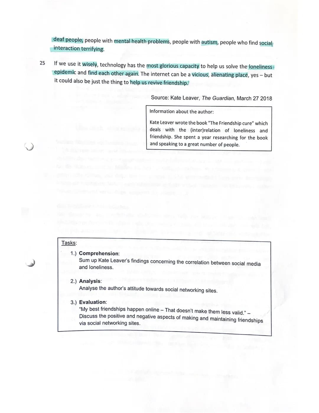 5
10
15
20
Exam No. 2- GK E EF
Topic: Meeting people - online and offline
Part A: Reading and Writing
Date: 17/12/2019
My best friendships h