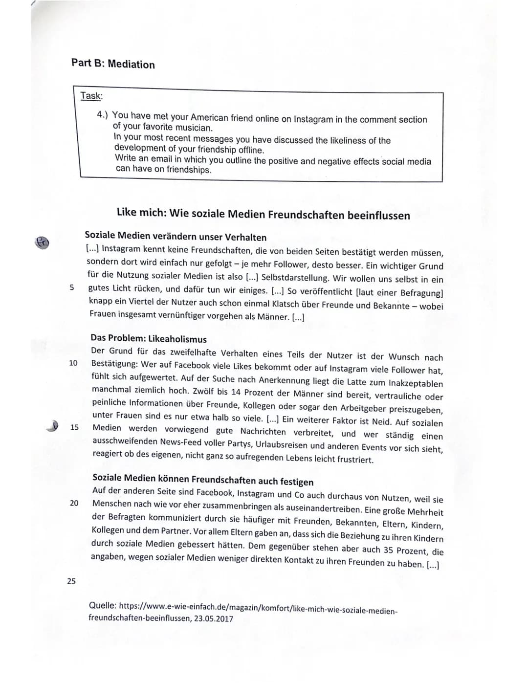 5
10
15
20
Exam No. 2- GK E EF
Topic: Meeting people - online and offline
Part A: Reading and Writing
Date: 17/12/2019
My best friendships h