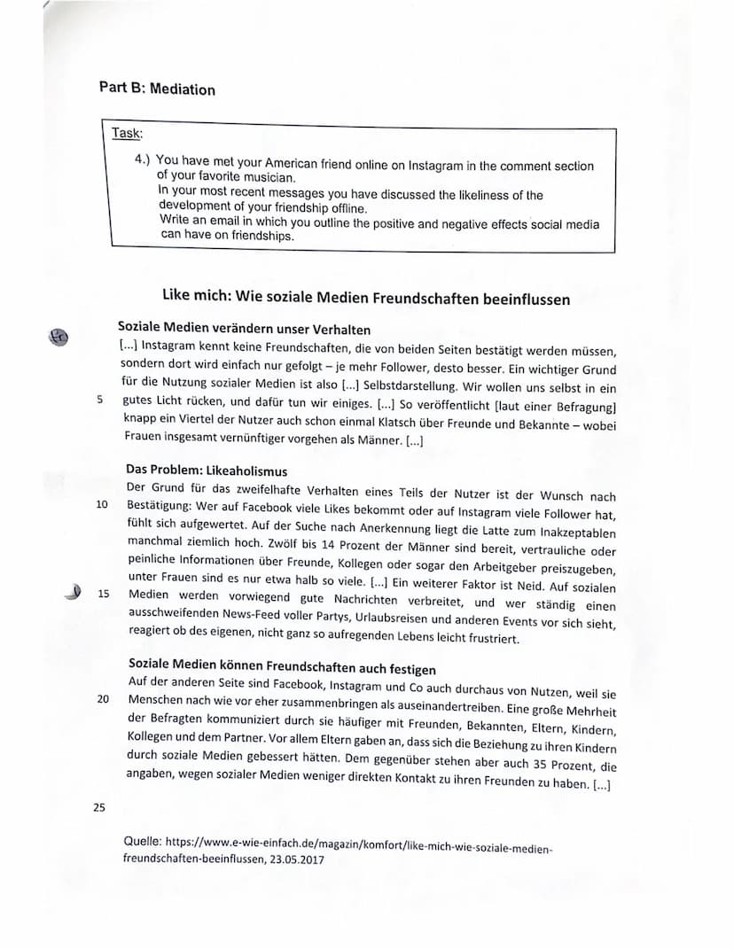 5
10
15
20
Exam No. 2- GK E EF
Topic: Meeting people - online and offline
Part A: Reading and Writing
Date: 17/12/2019
My best friendships h