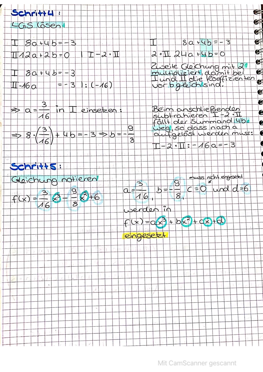 Berechnen Sie die Gleichung einer Funktion 3. Grades,
die den Hochpunkt H (016) un den Wendepunkt
W(213) hat.
Schritt 1:
Allgemeine Funktion