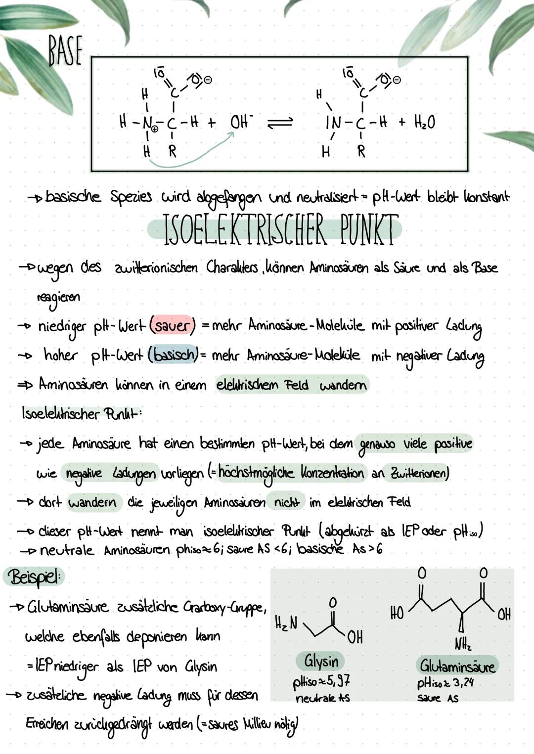 -ZWITTERION
→ Carboxygruppe: sauer (Protonendonator)
• Aminogruppe basisch (Protonenakzeptor)
} intramolekulare Protonenwanderung
→→Carboxyg