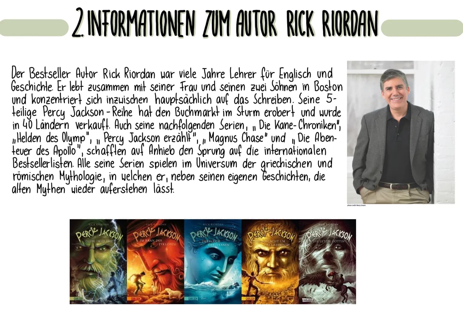 BUCHVORSTELLUNG
PERCY JACKSON
DIEBE IM OLYMP
VON RICK RIORDAN
RICK RIORDAN
PERCY JACKSON
CARLSEN
DIEBE IM OLYMPT Gliederung
LO
1. Erscheinun