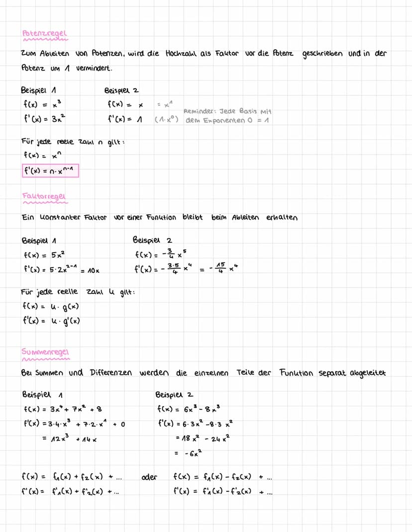 Die Ableitung f'(x) gibt die Tangentensteigung in einem bestimmten Punkt auf dem Graphen einer Funktion f(x) an.
И
!
y /// Ableitung
Funktio