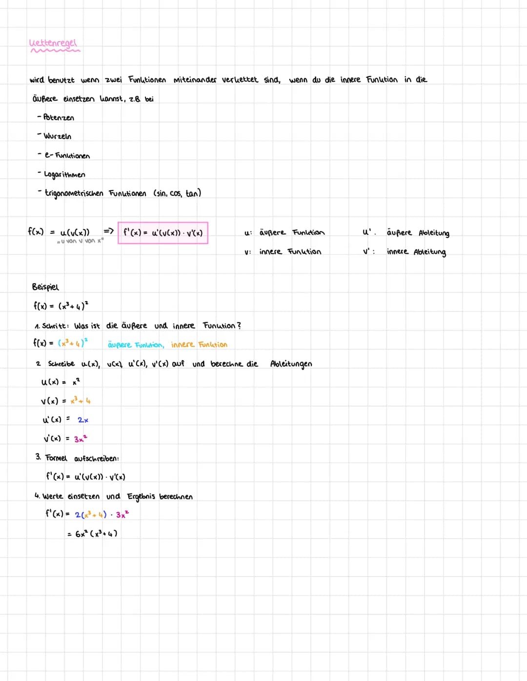 Die Ableitung f'(x) gibt die Tangentensteigung in einem bestimmten Punkt auf dem Graphen einer Funktion f(x) an.
И
!
y /// Ableitung
Funktio