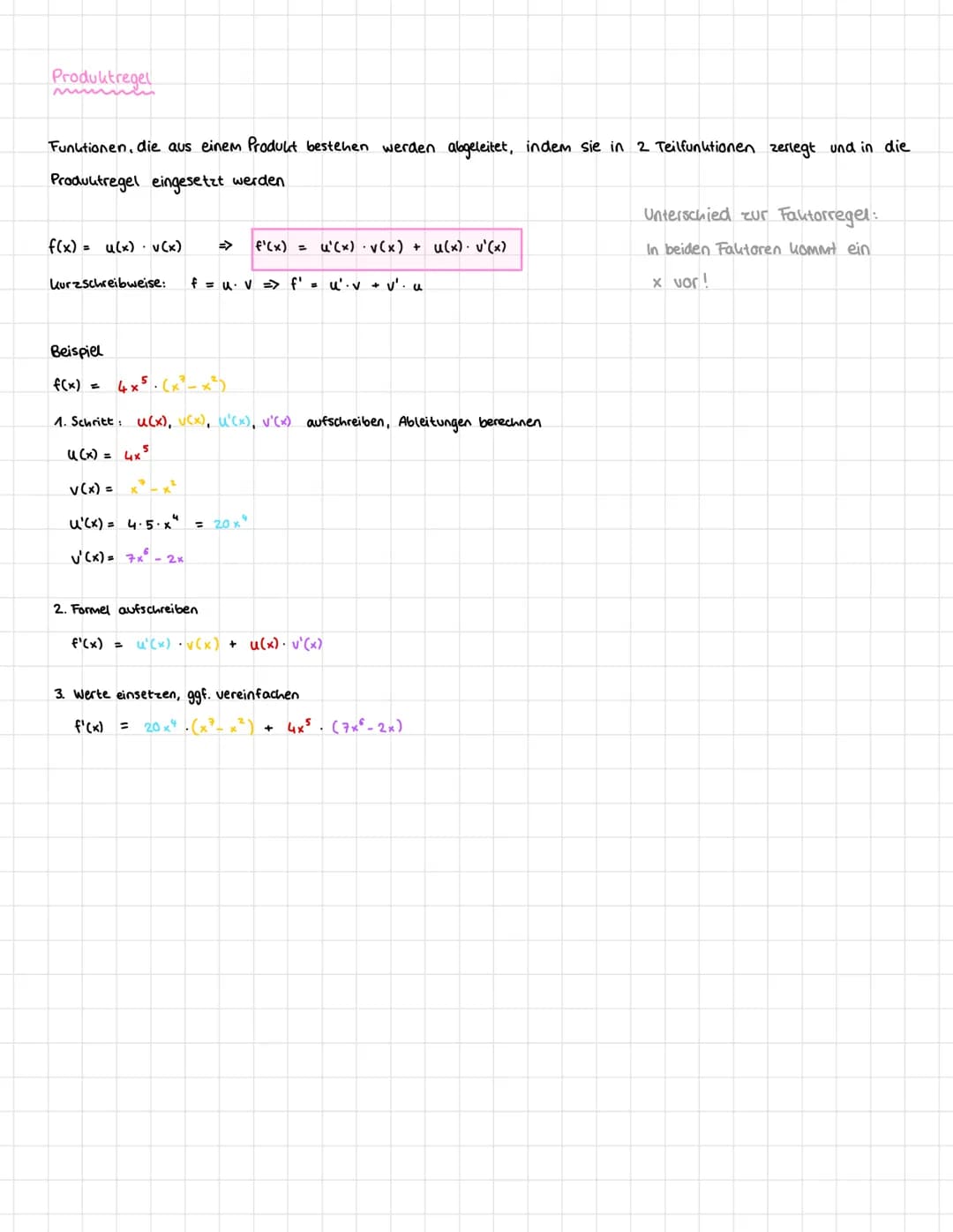 Die Ableitung f'(x) gibt die Tangentensteigung in einem bestimmten Punkt auf dem Graphen einer Funktion f(x) an.
И
!
y /// Ableitung
Funktio