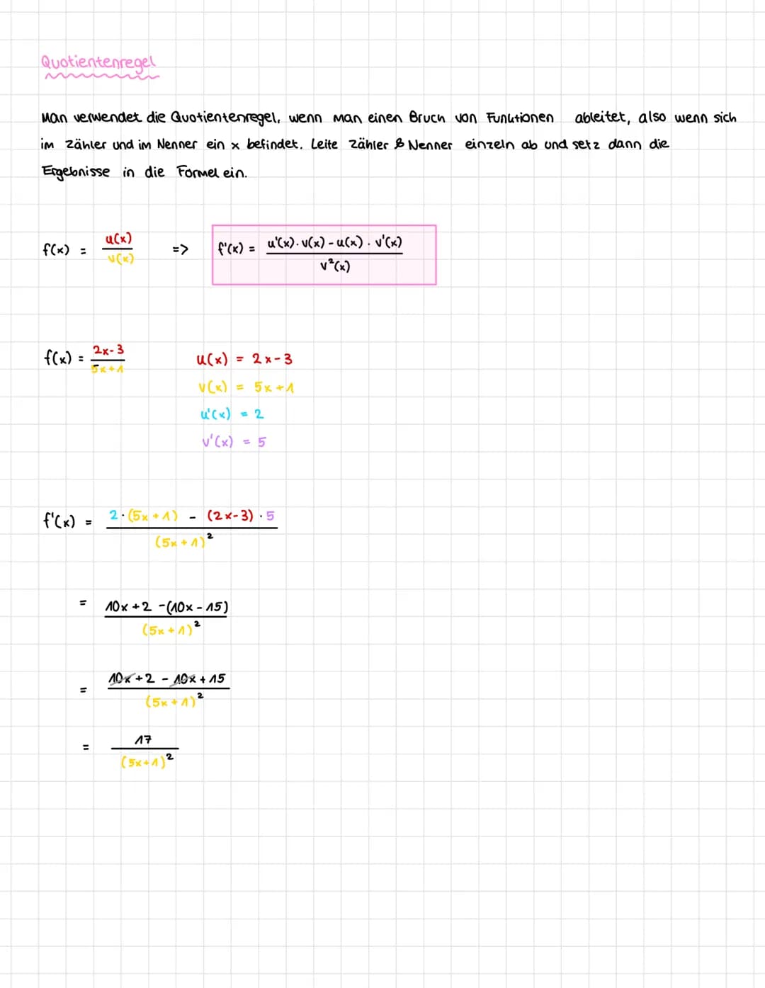 Die Ableitung f'(x) gibt die Tangentensteigung in einem bestimmten Punkt auf dem Graphen einer Funktion f(x) an.
И
!
y /// Ableitung
Funktio