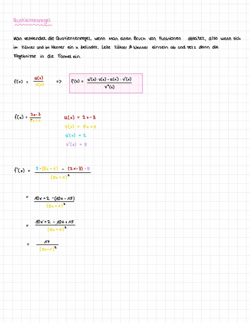Die Ableitung f'(x) gibt die Tangentensteigung in einem bestimmten Punkt auf dem Graphen einer Funktion f(x) an.
И
!
y /// Ableitung
Funktio