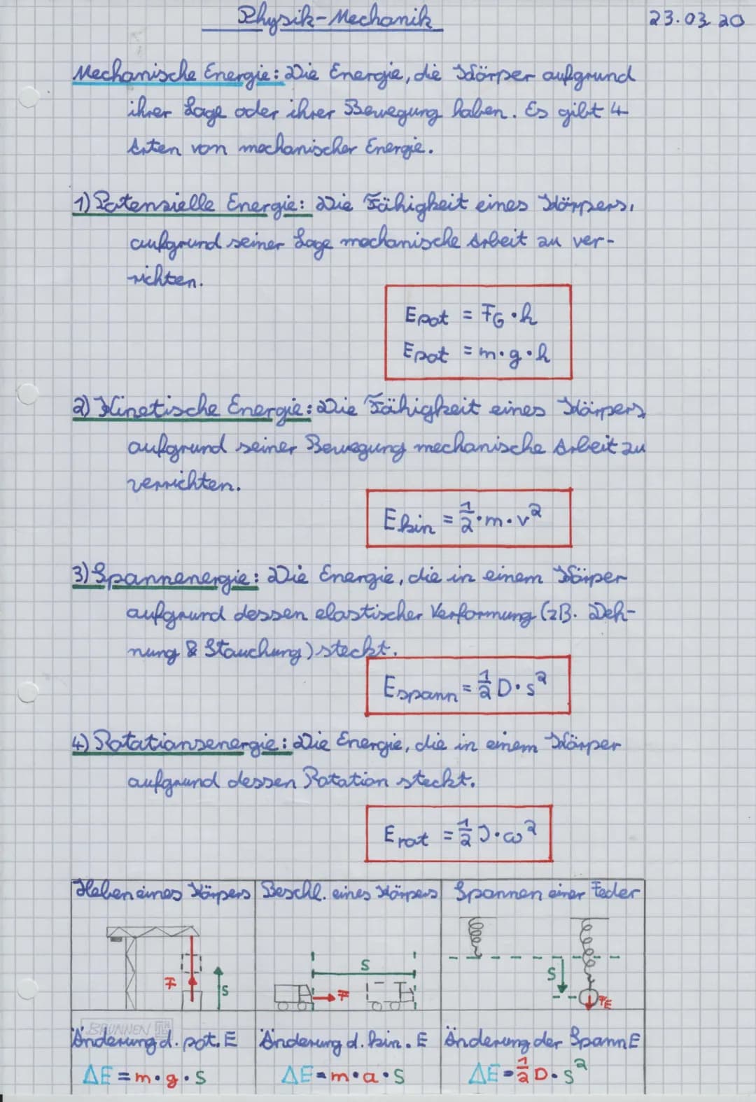 Physik-Mechanik
Mechanische Energie: Die Energie, die Sdörper aufgrund.
ihrer Lage oder ihrer Bewegung haben. Es gibt 4
siten von mechanisch