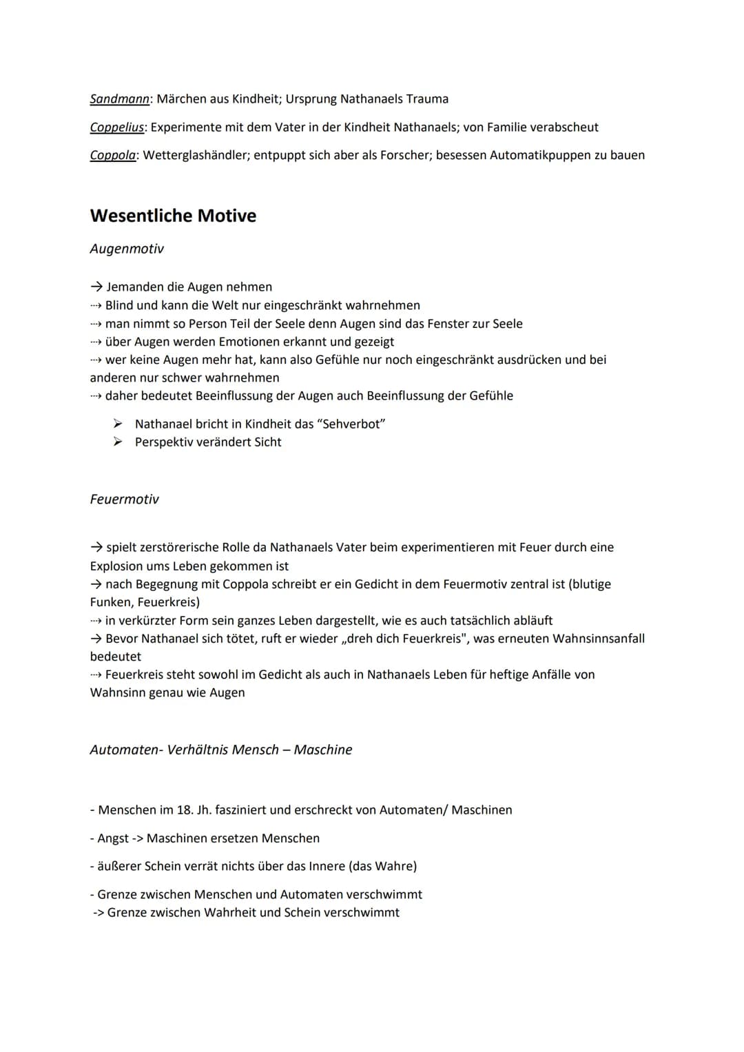 Der Sandmann - E.T.A Hoffmann
Inhalt
→ Kindheit (Anwesenheit von Coppelius, Tod seines Vaters)
→ Wiedersehen mit Coppola
→ Briefe
→ Heimkehr