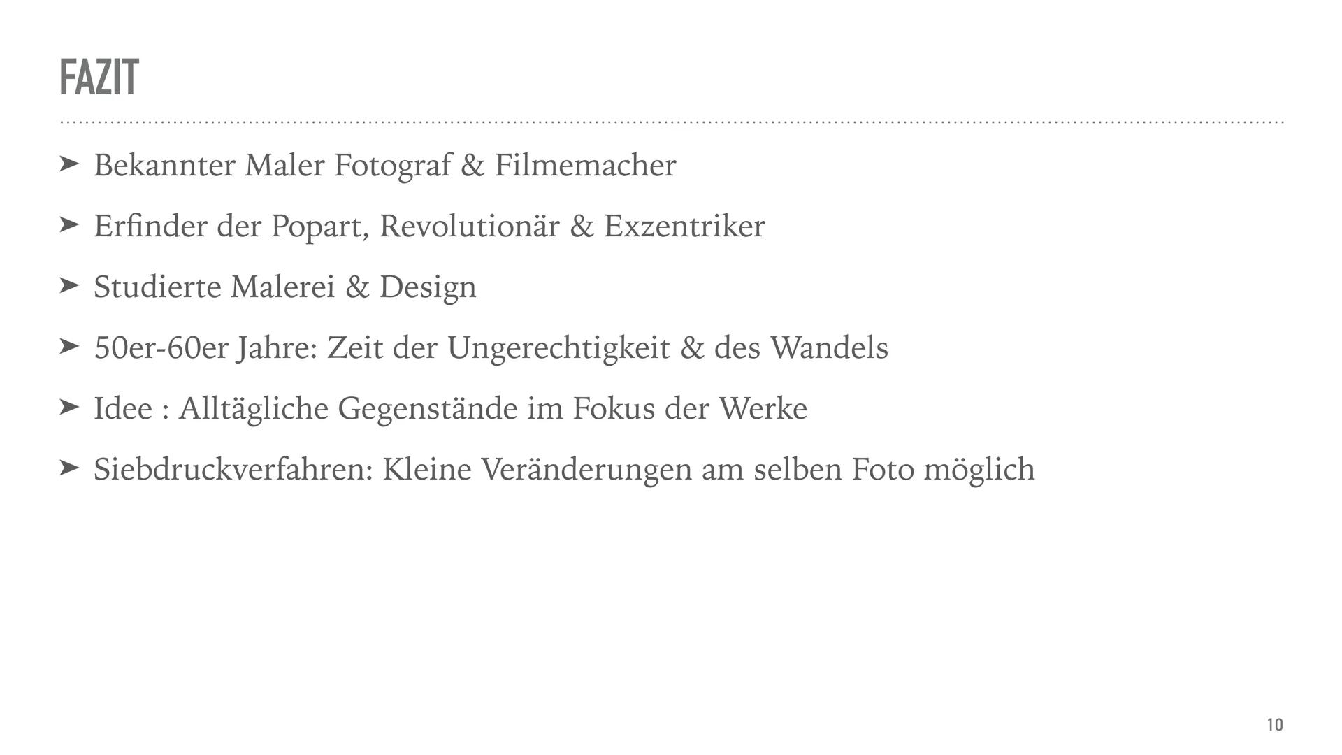 ANDY WARHOL INHALTSVERZEICHNIS

*   Andy Warhol
*   Historischer Kontext
*   Andy Warhols Kunst
*   Siebdruck
*   Werke
*   Zitat
*   Persön