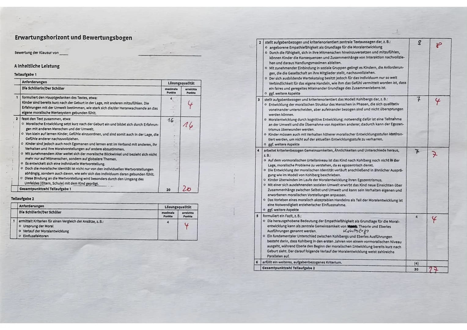 GK EW Q2
1. Klausur
Der Mensch und die Moral
Gebannt blickt der zwölf Monate alte Junge auf das
Puppenspiel, das ihm Entwicklungspsychologen