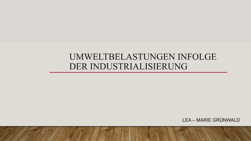 Schuljahr 2021/2022
Datum:
Unterrichtseinheit: Industrialisierung
Fachlehrerin:
Referentin:
Referatsthema: Umweltbelastungen infolge der Ind