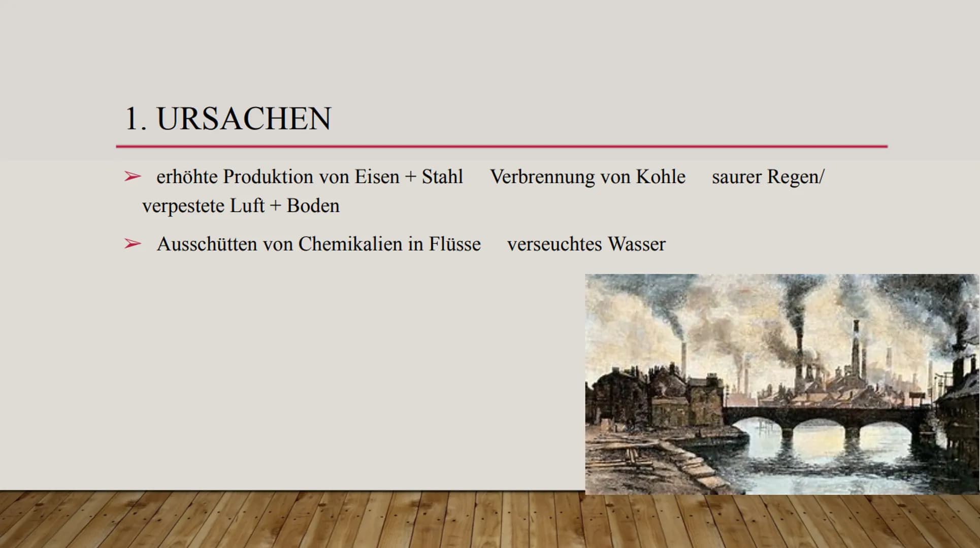 Schuljahr 2021/2022
Datum:
Unterrichtseinheit: Industrialisierung
Fachlehrerin:
Referentin:
Referatsthema: Umweltbelastungen infolge der Ind