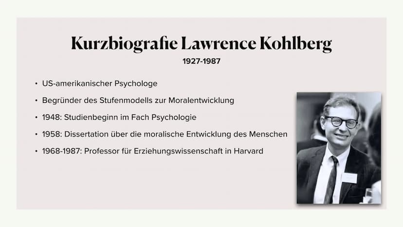 Moralentwicklung
L. Kohlberg
RIGHT Kurzbiografie Lawrence Kohlberg
Grundannahmen des Modells
Stufen der Moralentwicklung
Bedeutung von Dilem