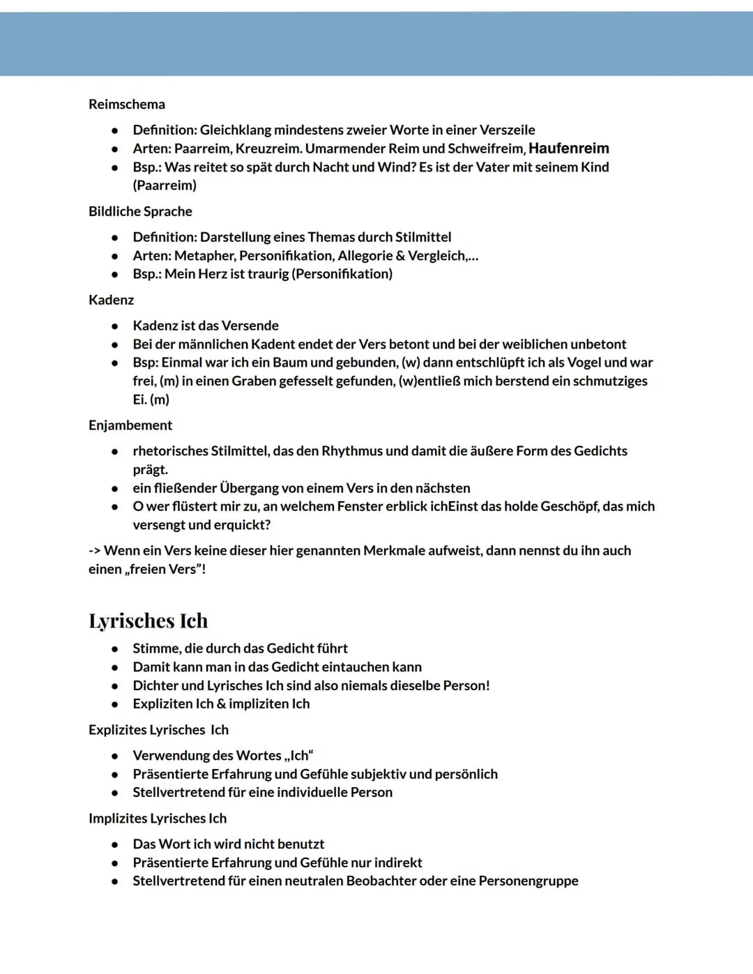 Lyrik
Definition
Unter dem Begriff „Lyrik" fasst du alle fiktiven Texte in Gedichtform zusammen. Das bedeutet,
dass du darin folgende Merkma