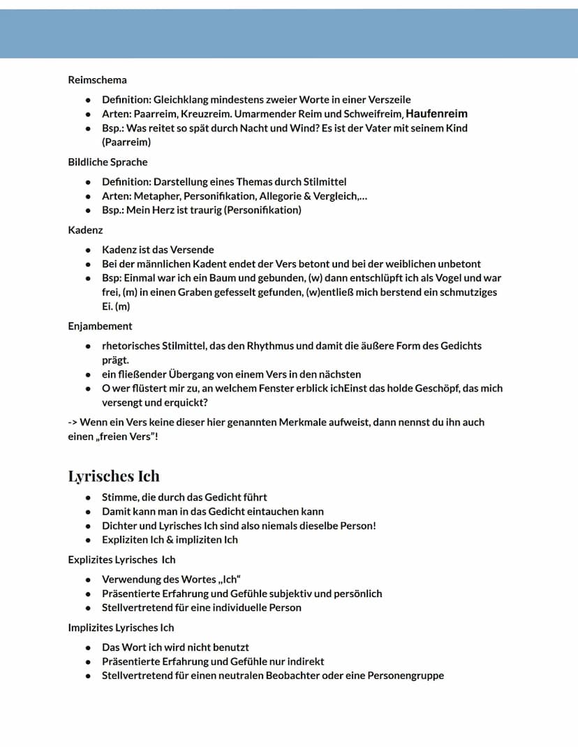 Lyrik
Definition
Unter dem Begriff „Lyrik" fasst du alle fiktiven Texte in Gedichtform zusammen. Das bedeutet,
dass du darin folgende Merkma