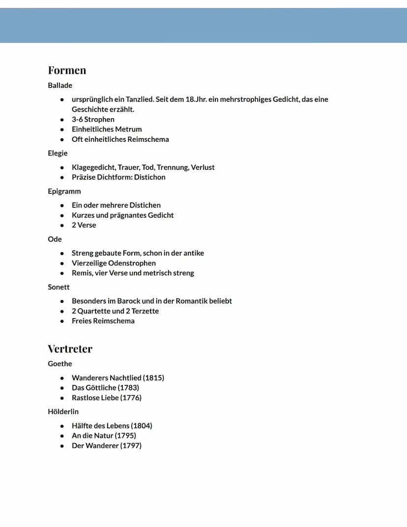 Lyrik
Definition
Unter dem Begriff „Lyrik" fasst du alle fiktiven Texte in Gedichtform zusammen. Das bedeutet,
dass du darin folgende Merkma