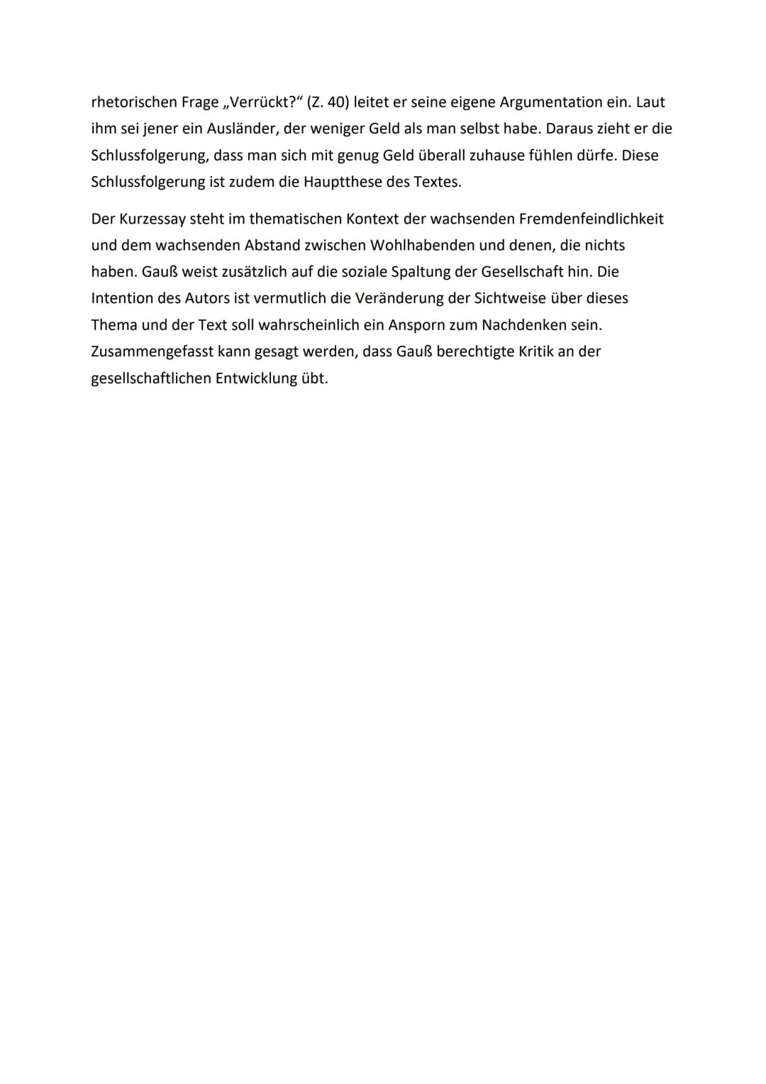 Textanalyse ,,Die Inländer der Ausländer"
In dem Kurzessay „Die Inländer der Ausländer" von Karl-Markus Gauß, der im Jahr
2014 im Buch,,Lob 