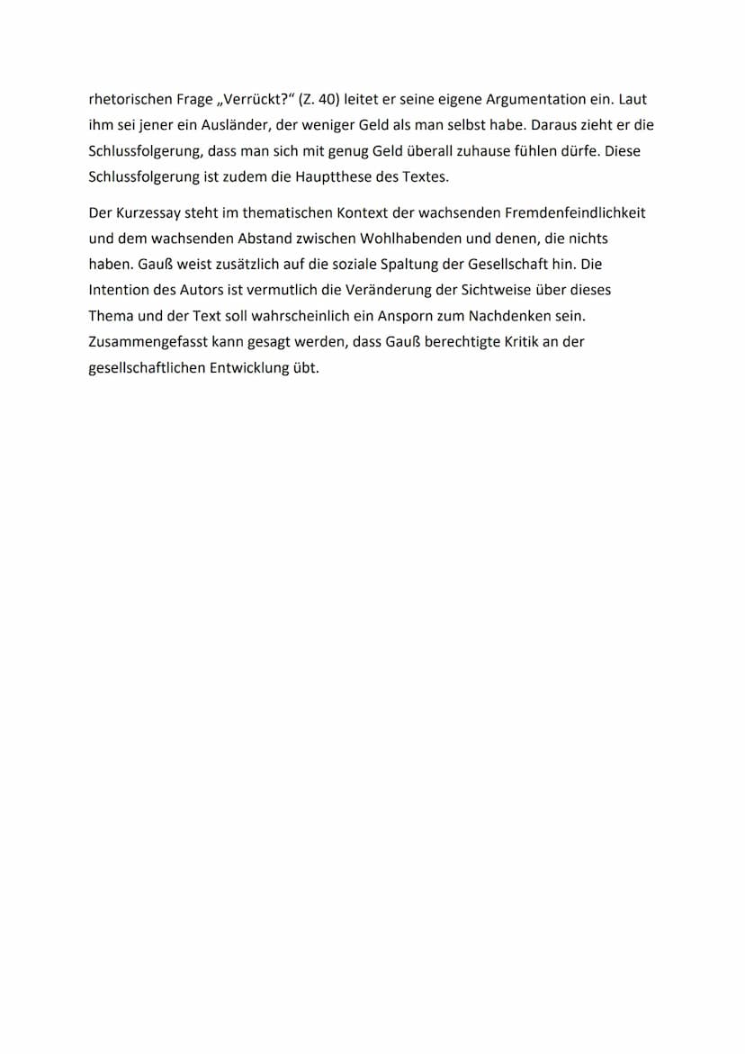 Textanalyse ,,Die Inländer der Ausländer"
In dem Kurzessay „Die Inländer der Ausländer" von Karl-Markus Gauß, der im Jahr
2014 im Buch,,Lob 