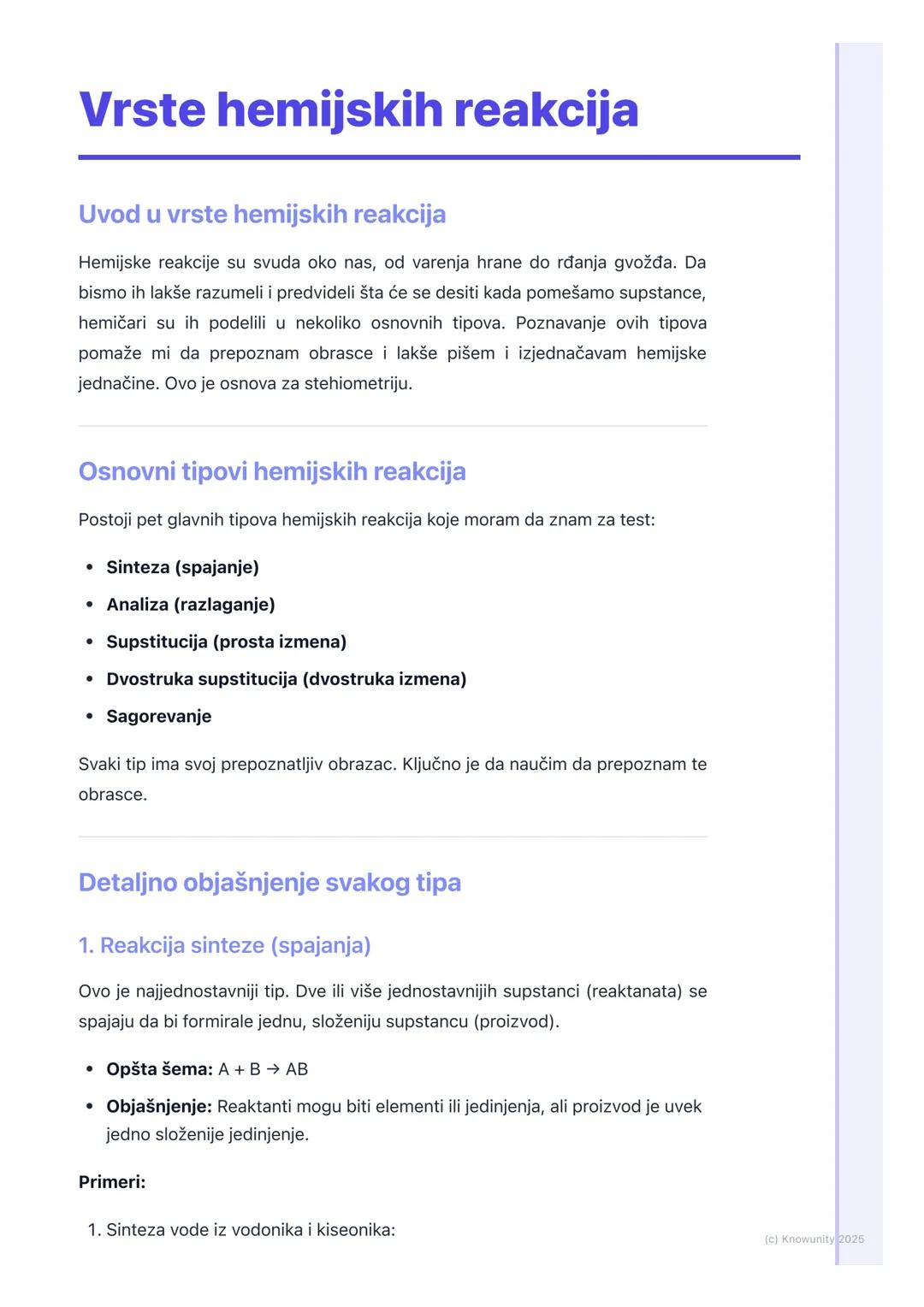 # Vrste hemijskih reakcija

Uvod u vrste hemijskih reakcija

Hemijske reakcije su svuda oko nas, od varenja hrane do rđanja gvožđa. Da
bismo