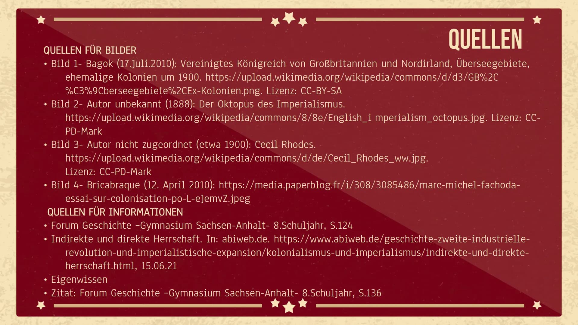 QUELLEN
QUELLEN FÜR BILDER
Bild 1- Bagok (17.Juli.2010): Vereinigtes Königreich von Großbritannien und Nordirland, Überseegebiete,
ehemalige